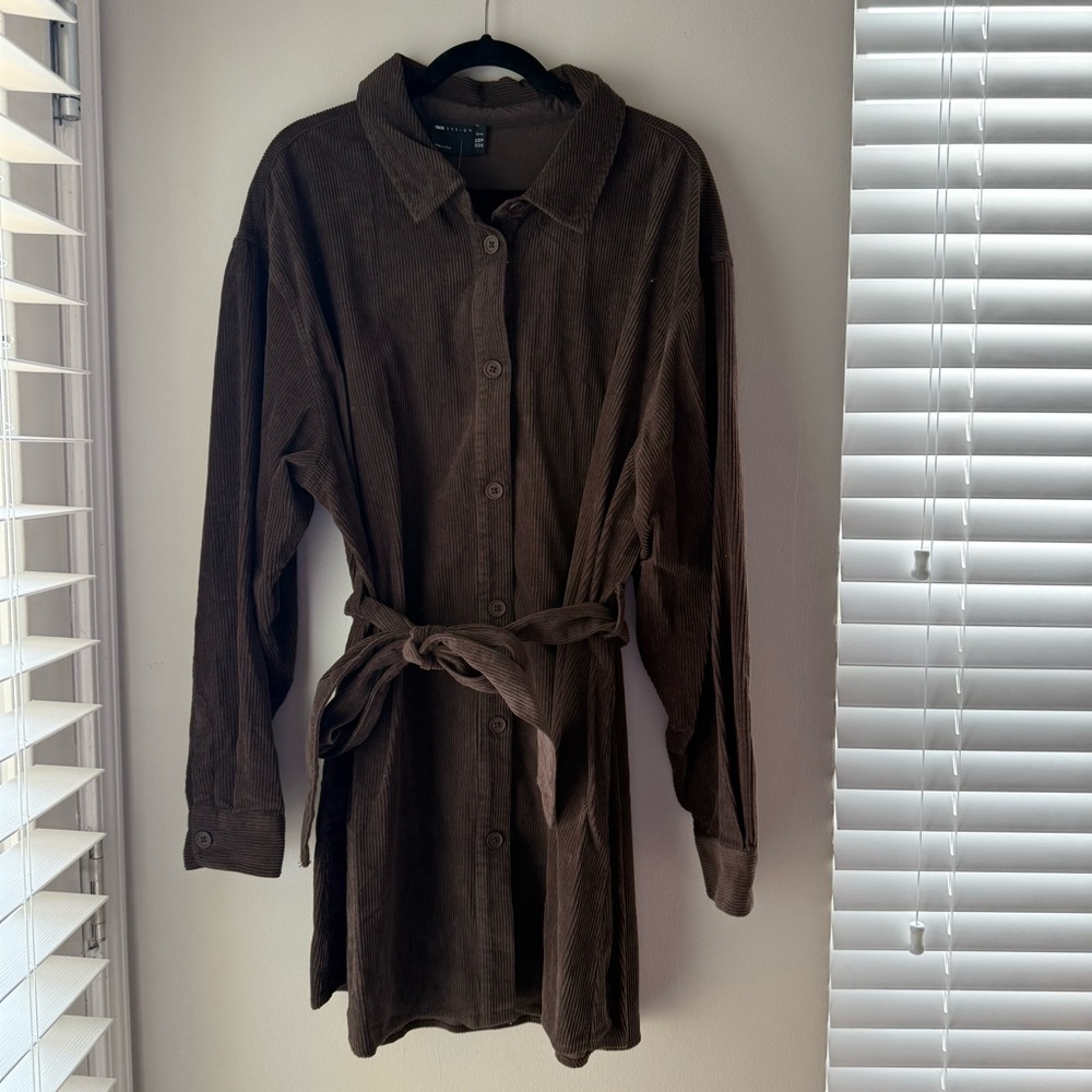 ASOS Brown Corduroy Belted Dress